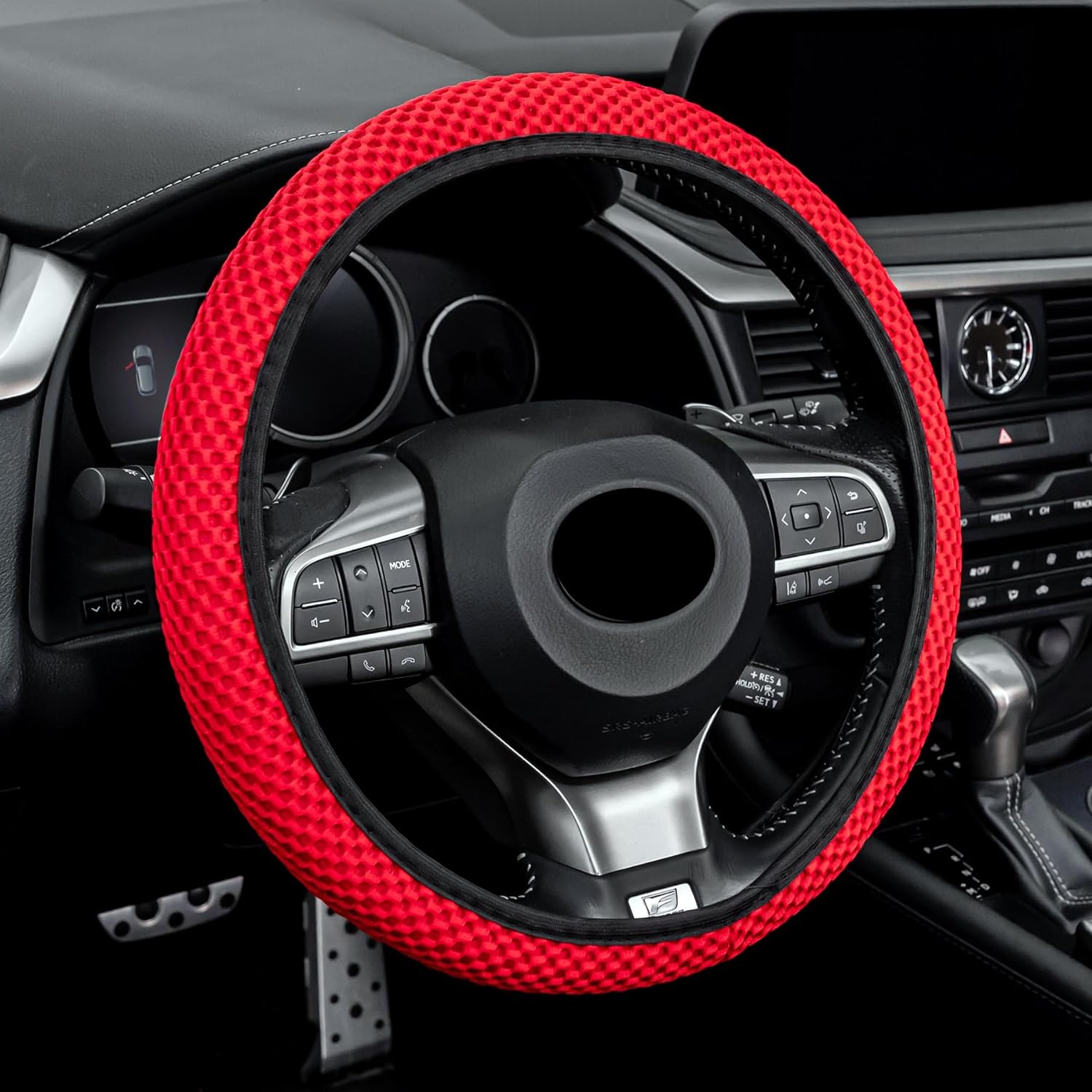 Alpmosn Elastic Stretch Steering Wheel Cover, Universal Interior Accessories Steering Wheel Cover for Women & Men, Breathable Microfiber Ice Silk, Anti-Slip, Odorless, Easy Carry(Red)