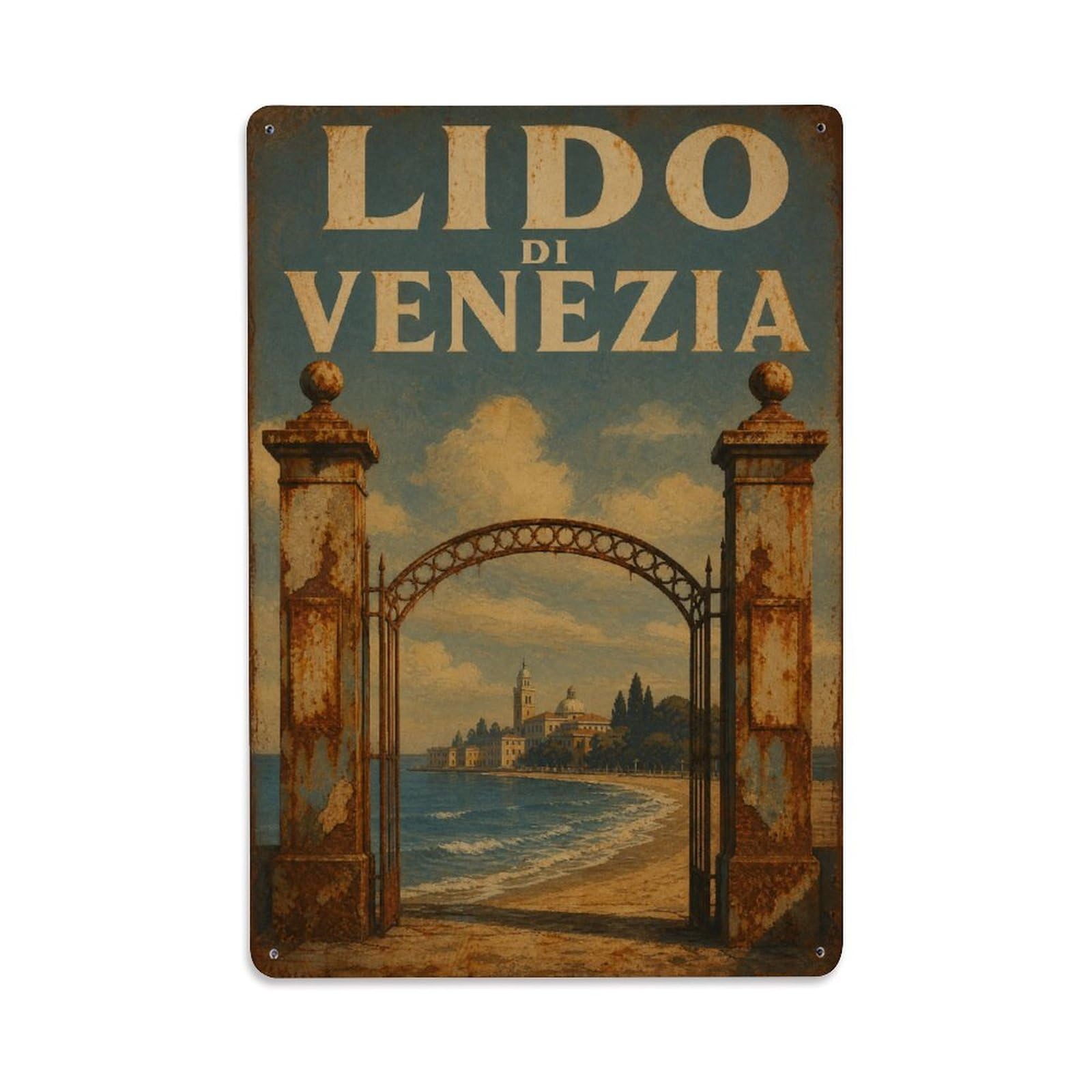 Huiyhb 8X12inch(20X30cm) Vintage Travel Lido Venezia Historic Seaside Gateway Italy Metal Tin Sign