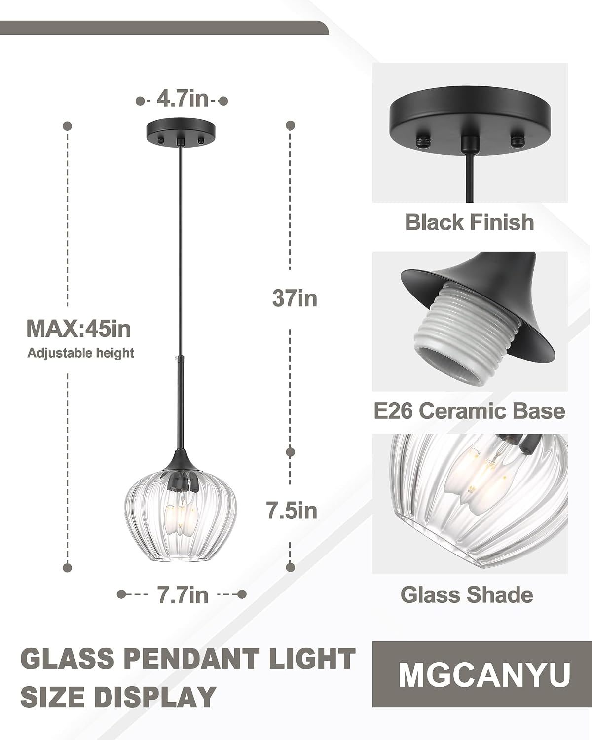 2-Pack Glass Pendant Lights Kitchen Island, 7.7" Modern Black Glass Pendant Lighting Farmhouse Hanging Light Fixtures for Kitchen, Dining Room, Bathroom, Bedroom