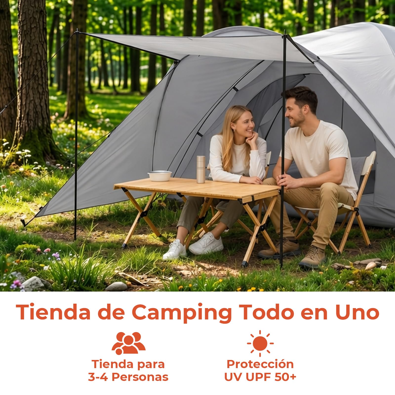 Tienda de campaña para 2-3 Personas, Tienda Tipo cúpula con Zona de Entrada y toldo Plegable, Tienda Tipo iglú, Impermeable y Resistente a los Rayos UV, Ideal para acampadas Festivales