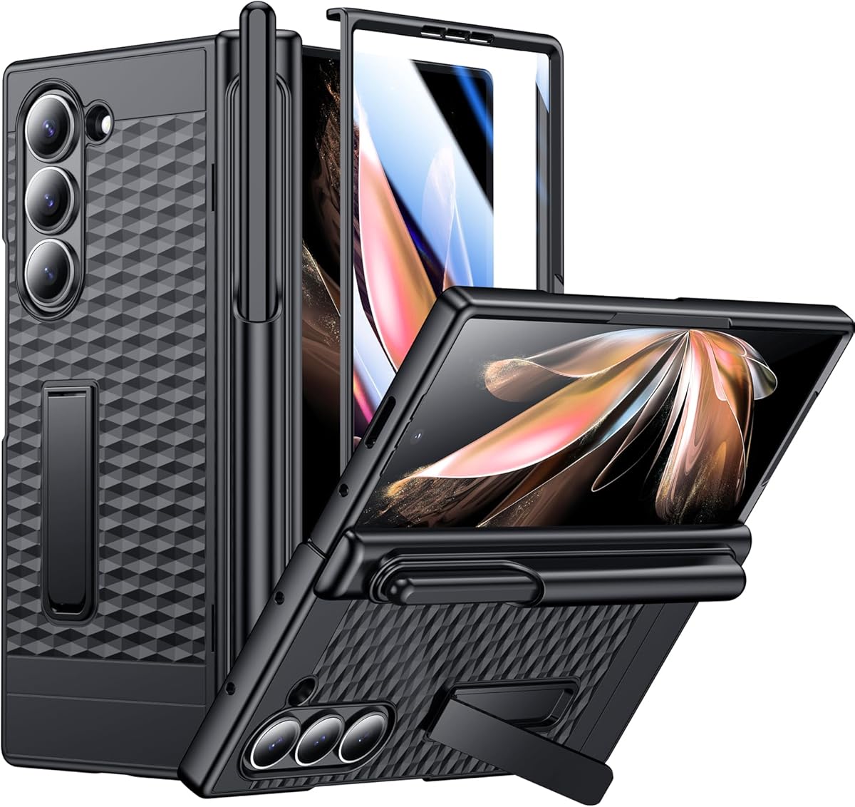 SPIDERCASE Designed for Samsung Galaxy Z Fold 6 Case with S Pen Holder,Built-in [Screen Protector] [Hinge Protection] [Kickstand] Full Body Protective Phone Case for Galaxy Z Fold 6 - Black