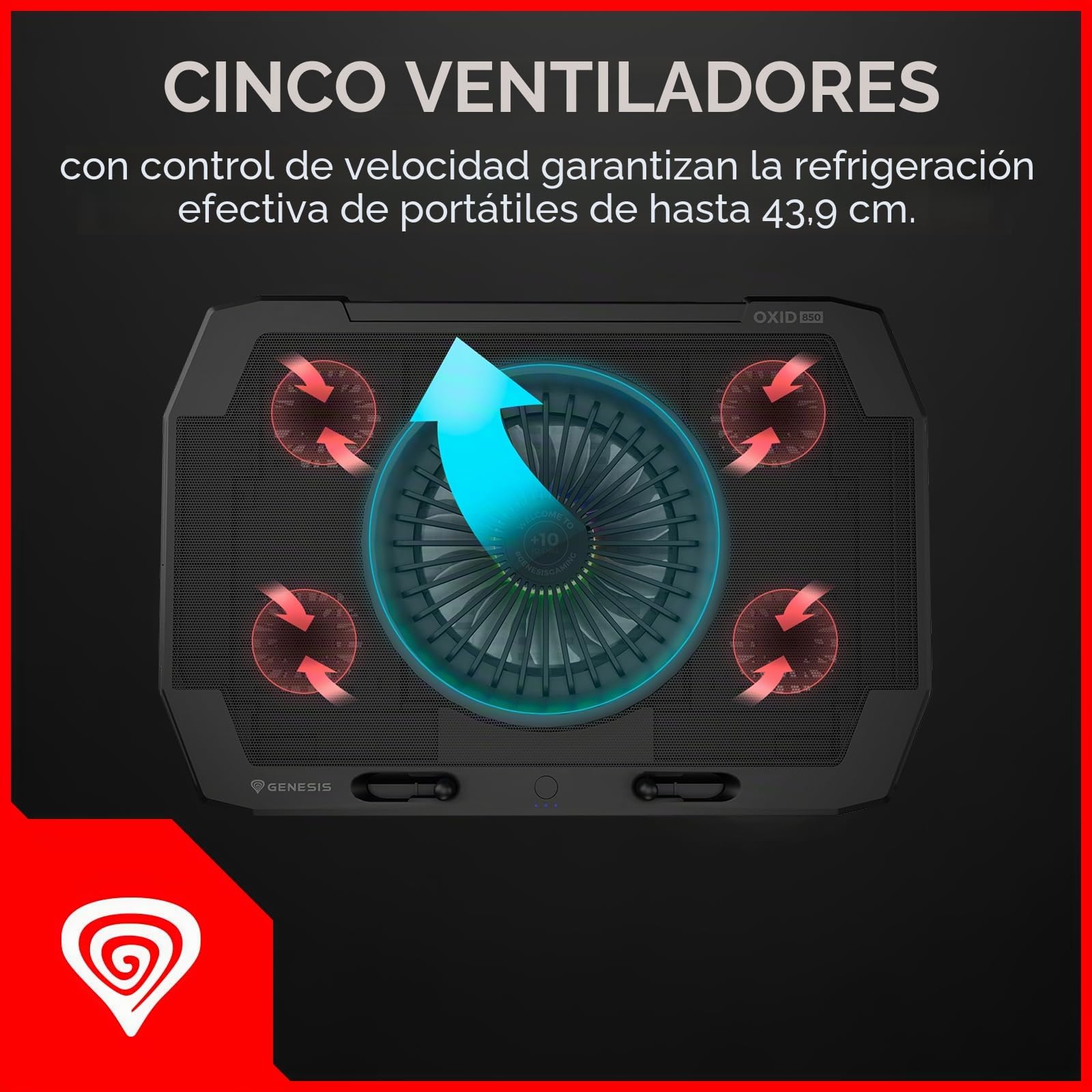 genesis BASE REFRIGERADORAS OXID 850 RGB 15.6"-17.3" USB, 5 VENTILADORES