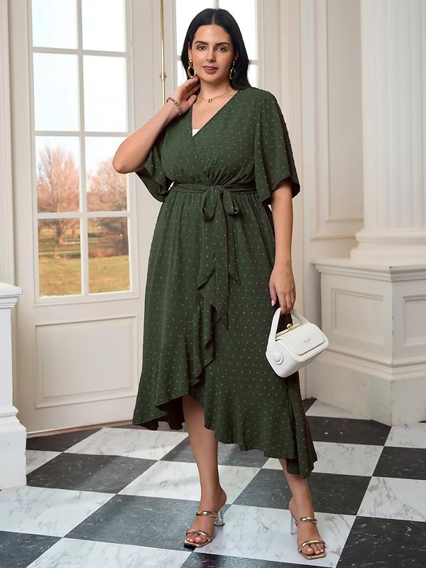 SCOMCHIC Women's Plus Size Maxi V Neck Wrap Swiss Dot Summer Flowy Dress by SCOMCHIC - Used condition - Image 6