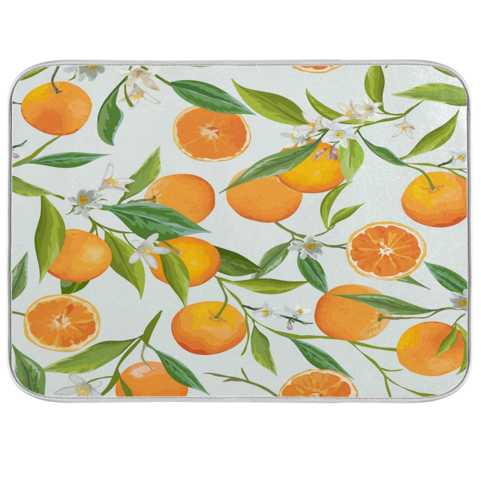 Dish Drainer Mat for Kitchen Counter Fruit Oranges Dish Drying Mat 18 x 24 inch Dish Dry Mat Bottles Dish Dry Pad Protector for Kitchen Countertops
