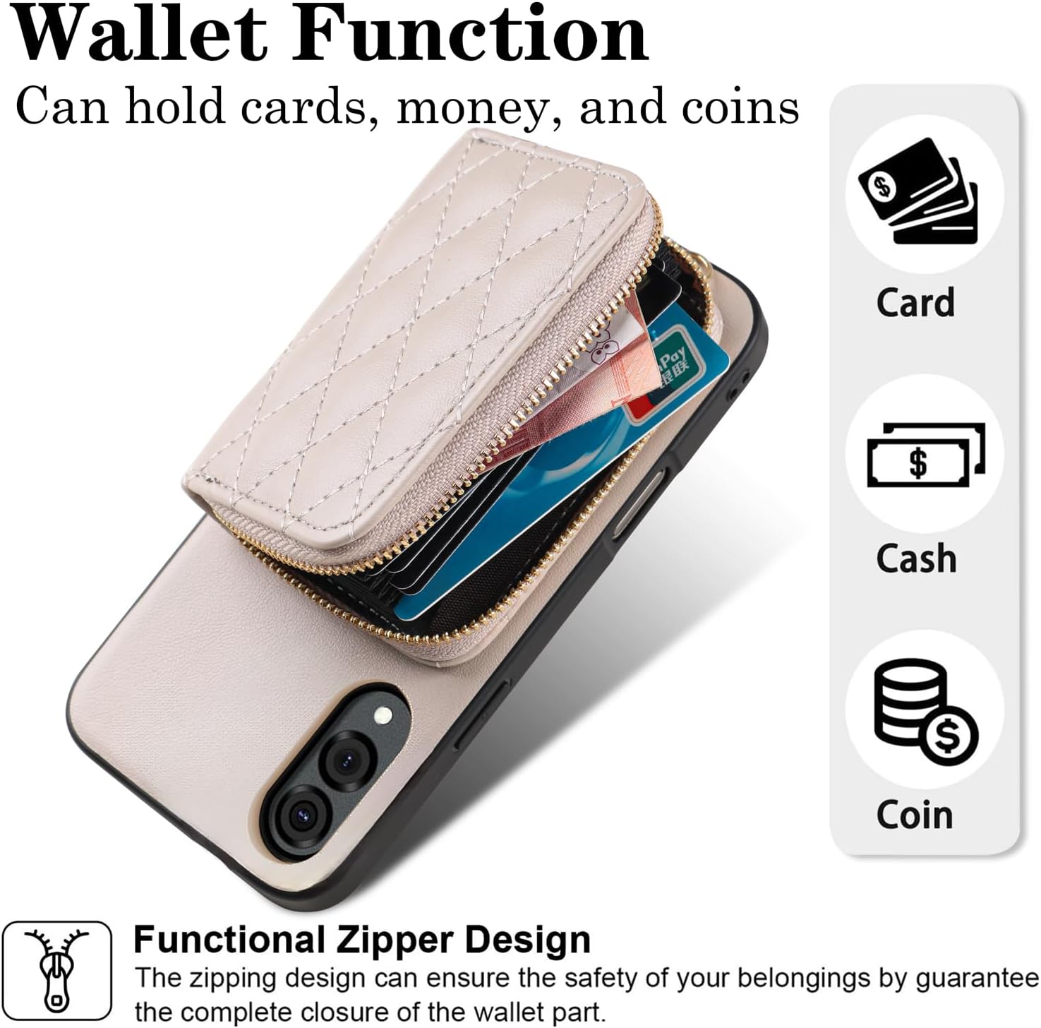 Argyle Wallet Cover for Samsung Galaxy S25 Edge with Screen Protector Shoulder Strap, Luxury PU Leather Zipper Organ Card Holder Stand Phone Case for S25Edge 25S S 25 25Edge Women Girls Khaki
