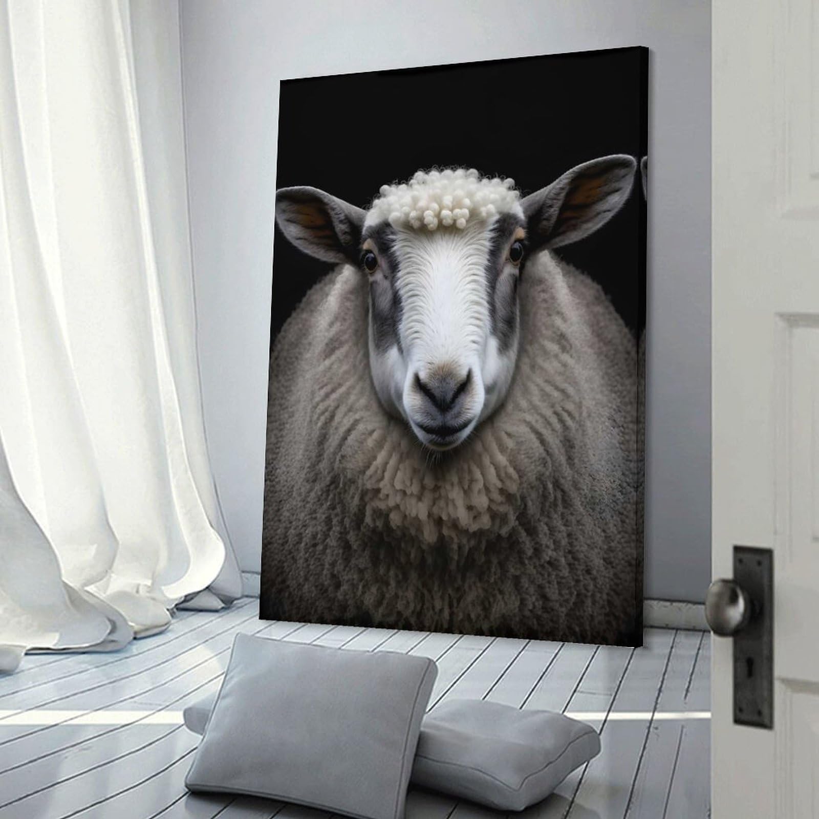 Junmoney Sheep Portrait Photo Wall Art Print 20x30inch(50x75cm), for Corridors, Hallways Or Apartment Entries, Wall Decor to Refresh Empty Corners