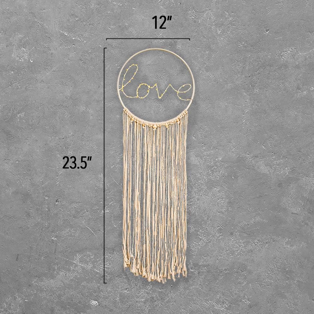 23 Bees, LED Light Up Macrame Wall Hanging Dream Catchers, Boho Decor Modern Art, Bohemian Woven Tapestry Decorations for Bedroom, Large Hangings for Living Room (LED Love 1pk)
