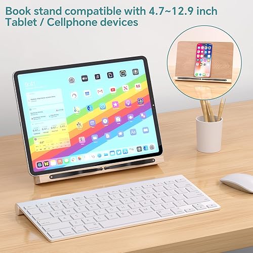 Miniatura 7 de Soporte de lectura de libros, 8 bandejas de altura ajustable con clips de papel elásticos para libro de textolibro de cocinapartituras de