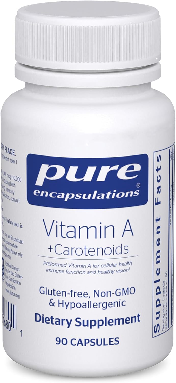 Vitamin A + Carotenoids (Lutein, Zeaxanthin, and Astaxanthin) | Hypoallergenic Dietary Supplement | 90 Capsules