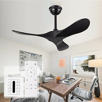 36 Inch Black Ceiling Fan no Light, Small Wood Ceiling Fans without Lights with Remote/Wall Control, 3 Blades Outdoor Propeller for Patio, Indoor, Living Room, Bedroom, Porch, Farmhouse
