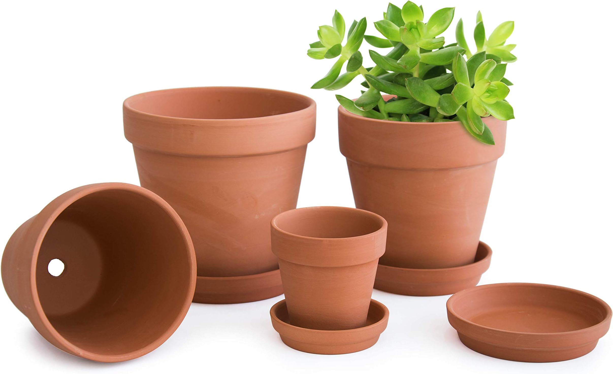 D'vine Dev Set of 4 Plant Pots, 3 Inch 4.5 Inch 5 Inch 6 Inch Small Ceramic Terracotta Planter Pot with Drainage Hole and Saucers (Small Set, Terracotta), 588-57-1