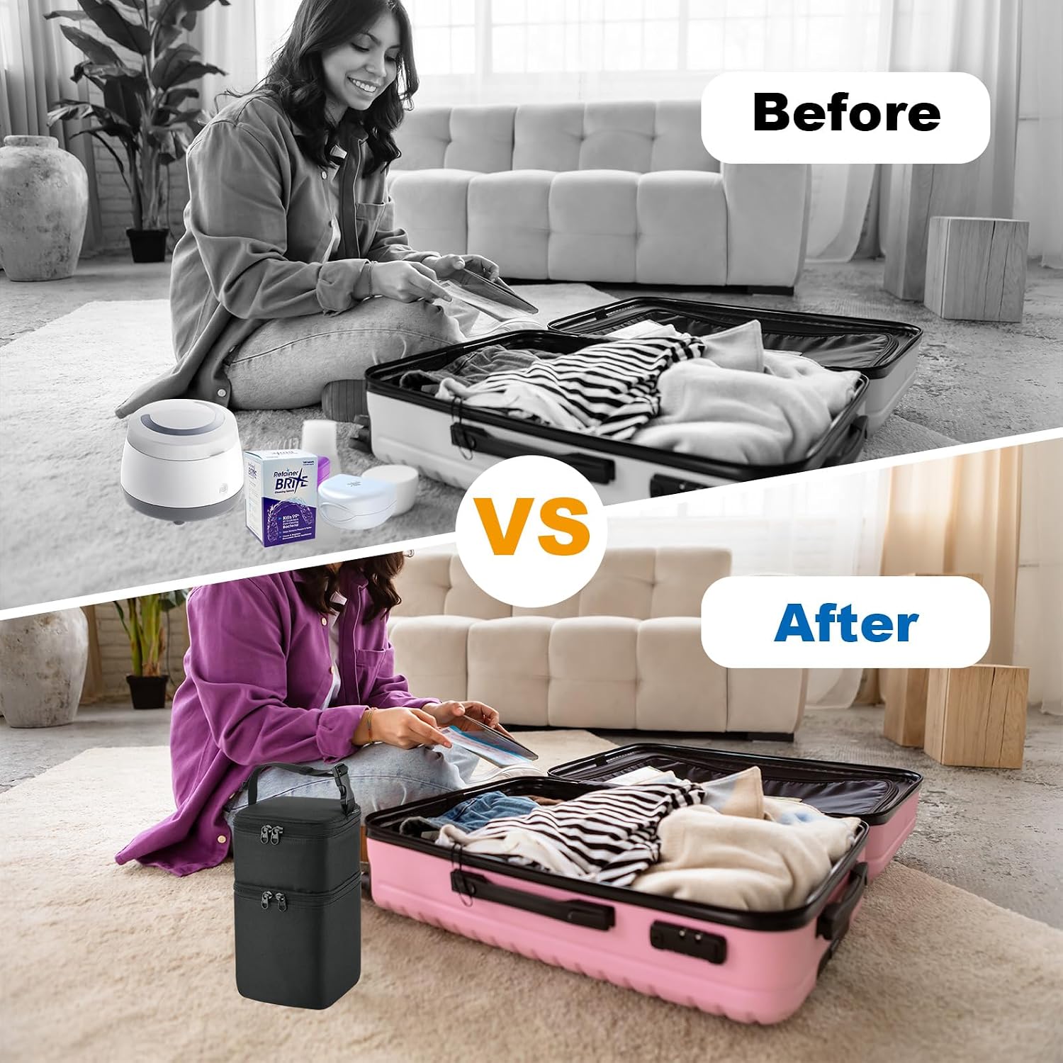 Beautyflier Ultrasonic Retainer Cleaner Storage Bag, Travel Carrying Bag Compatible with Most Portable Ultrasonic Retainer Cleaner Machine, Denture Baths, Retainer Cleanser Tablets (Bag Only)