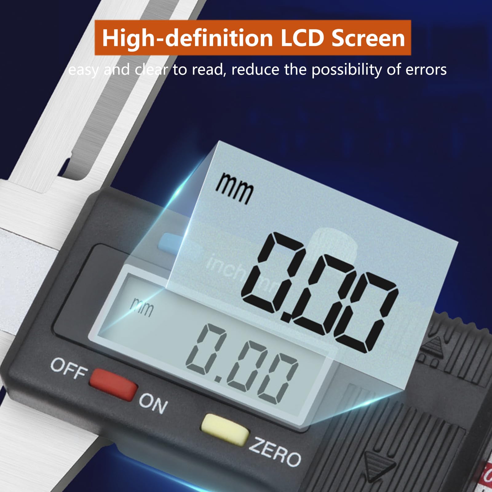 Calibre Digital 0-300mm/12" con Pantalla LCD, Pie de Rey Digital de Acero Inoxidable, Herramienta de Medición de Calibrador para Medición de Profundidad, Conversión de Pulgadas/Milímetros