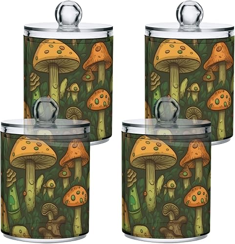 Miniatura 2 de Vnurnrn Juego de tarros de baño con tapa, sin costuras, estampado de hongos verdes, recipientes de plástico para tocador, organizador de
