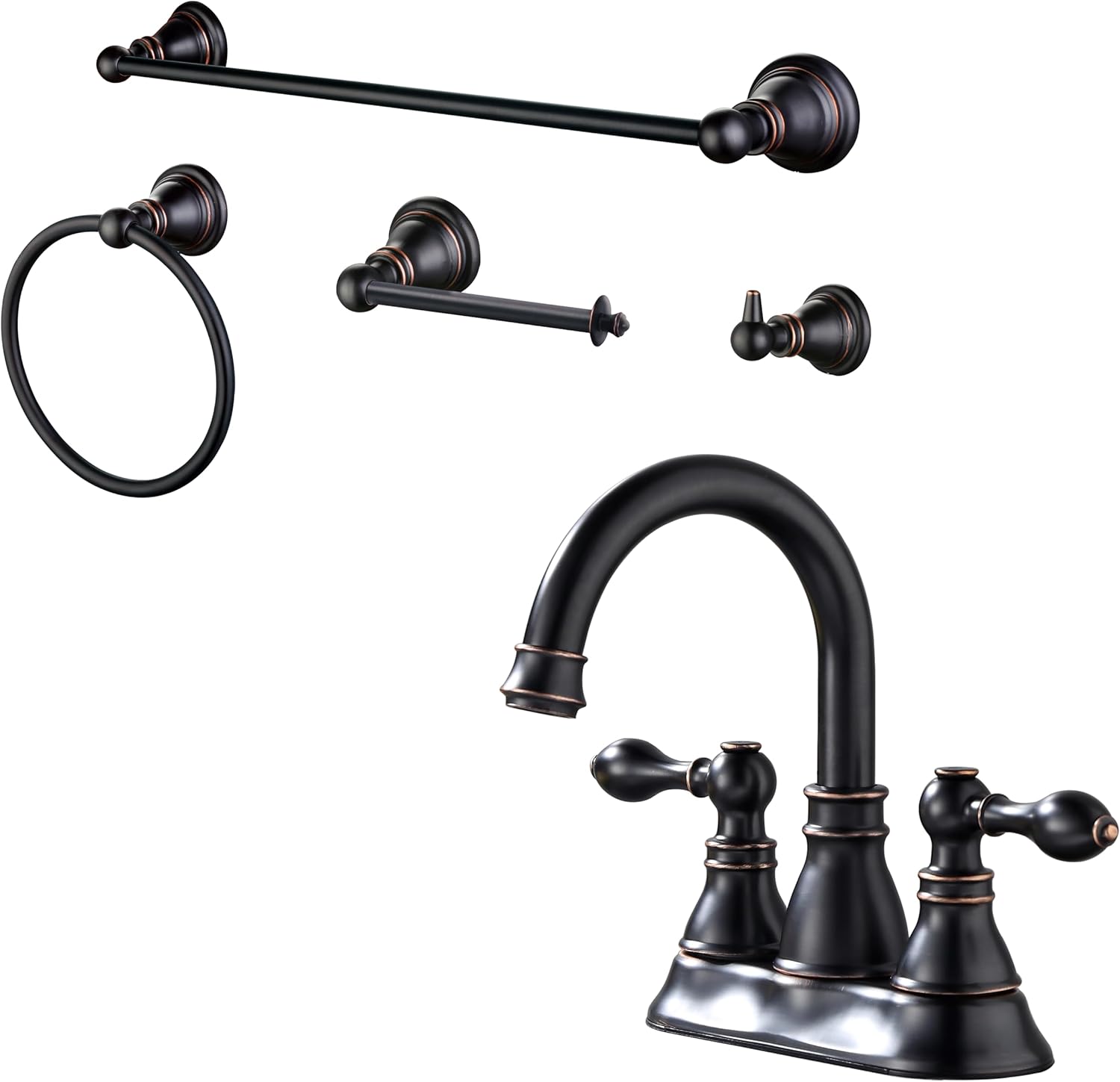 Bathroom Centerset Bathroom Faucet and 4-Piece Bath Accessory Set,Oil Rubbed Bronze,CB-0845-ORB