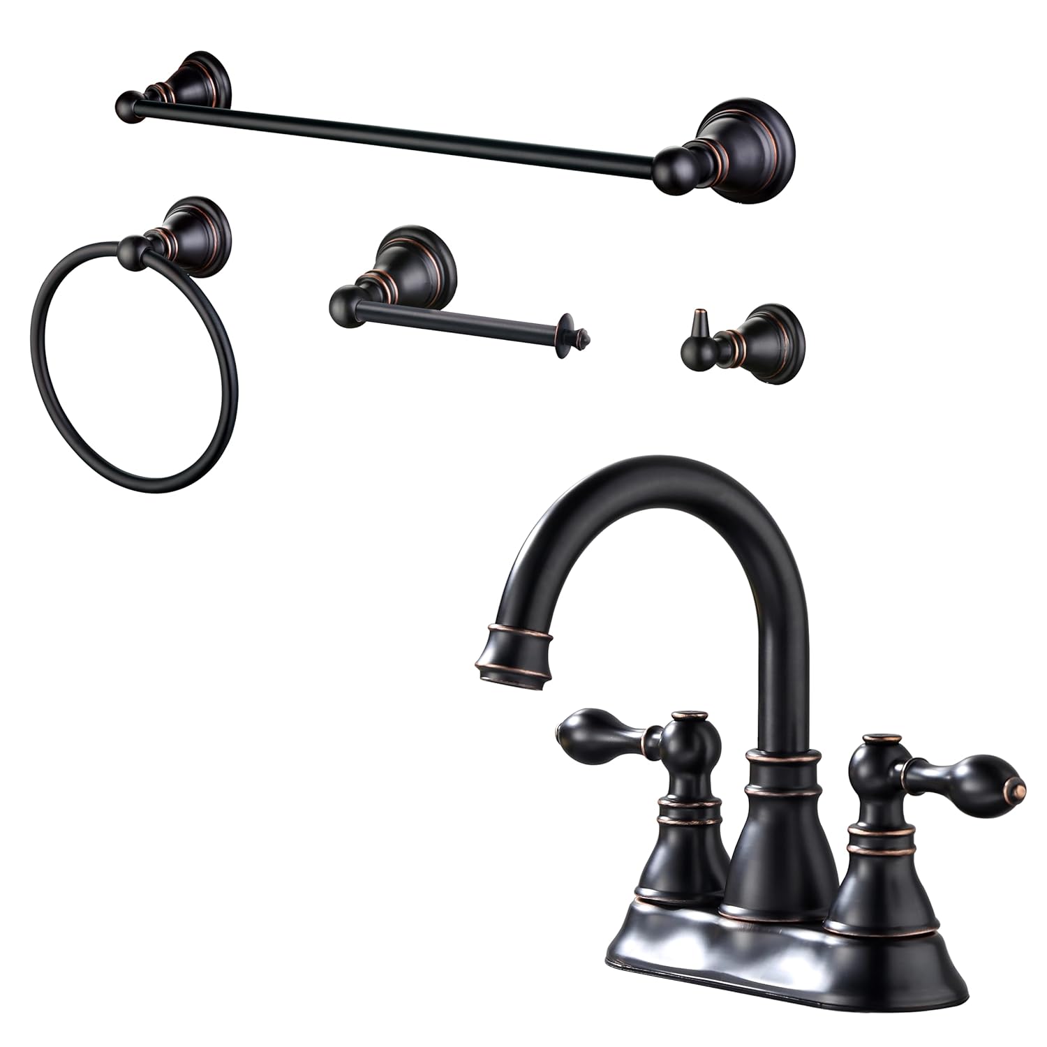 Bathroom Centerset Bathroom Faucet and 4-Piece Bath Accessory Set Oil Rubbed Bronze CB-0845-ORB