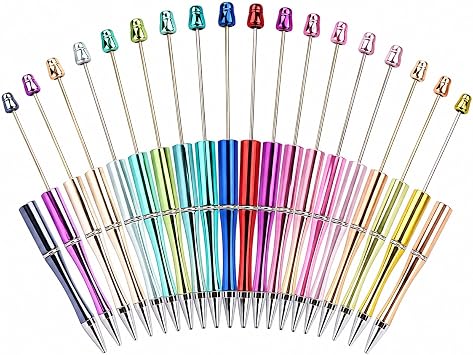 20 PCS Colorful Beadable Pens, Rainbow Beaded Ballpoint Pen with Black Ink