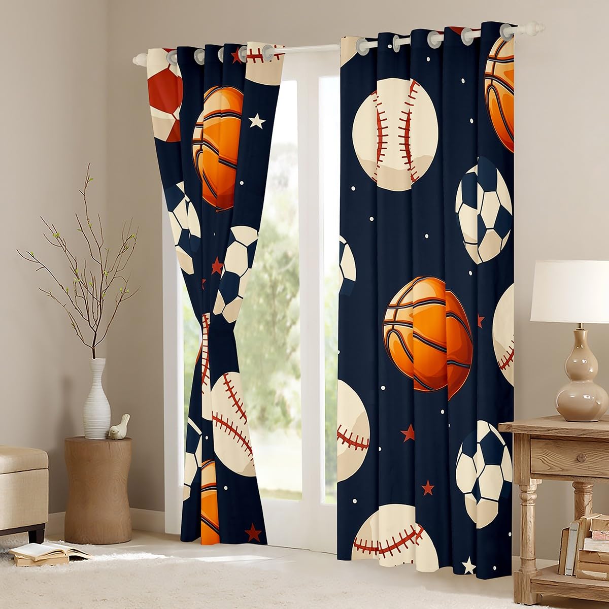 Homemissing Ball Game Curtains Basketball Window Drapes Treatments for Kids Boys Girls Sports Window Drapes Soccer Ball,W52*L63,2 Panels - Image 3
