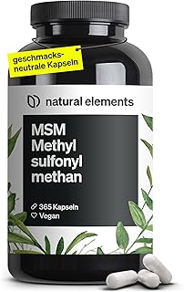 natural elements MSM Kapseln - 365 vegane Kapseln - Laborgeprüfte 1600mg Methylsulfonylmethan (MSM) Pulver pro Tagesdosis - Ohne Magnesiumstearat, hochdosiert und in Deutschland produziert