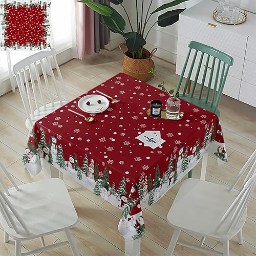 Miniatura 2 de WARM TOUR Mantel de muñeco de nieve de Navidad, manteles impermeables a prueba de derrames, diseño de copos de nieve de árbol de Navidad, cubierta