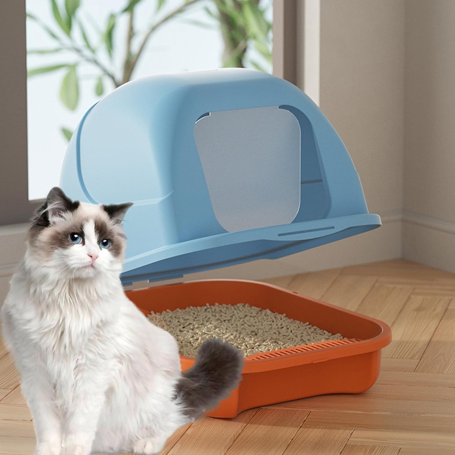 Litter Box,Extra Large Litter Box with Lid for Big Cats with Lid Closed Kitten Litter Pan with Litter Scoop Cat Enclosed Toilet Spacious Interior Pet Use Easily for Multiple Cats Families Blue