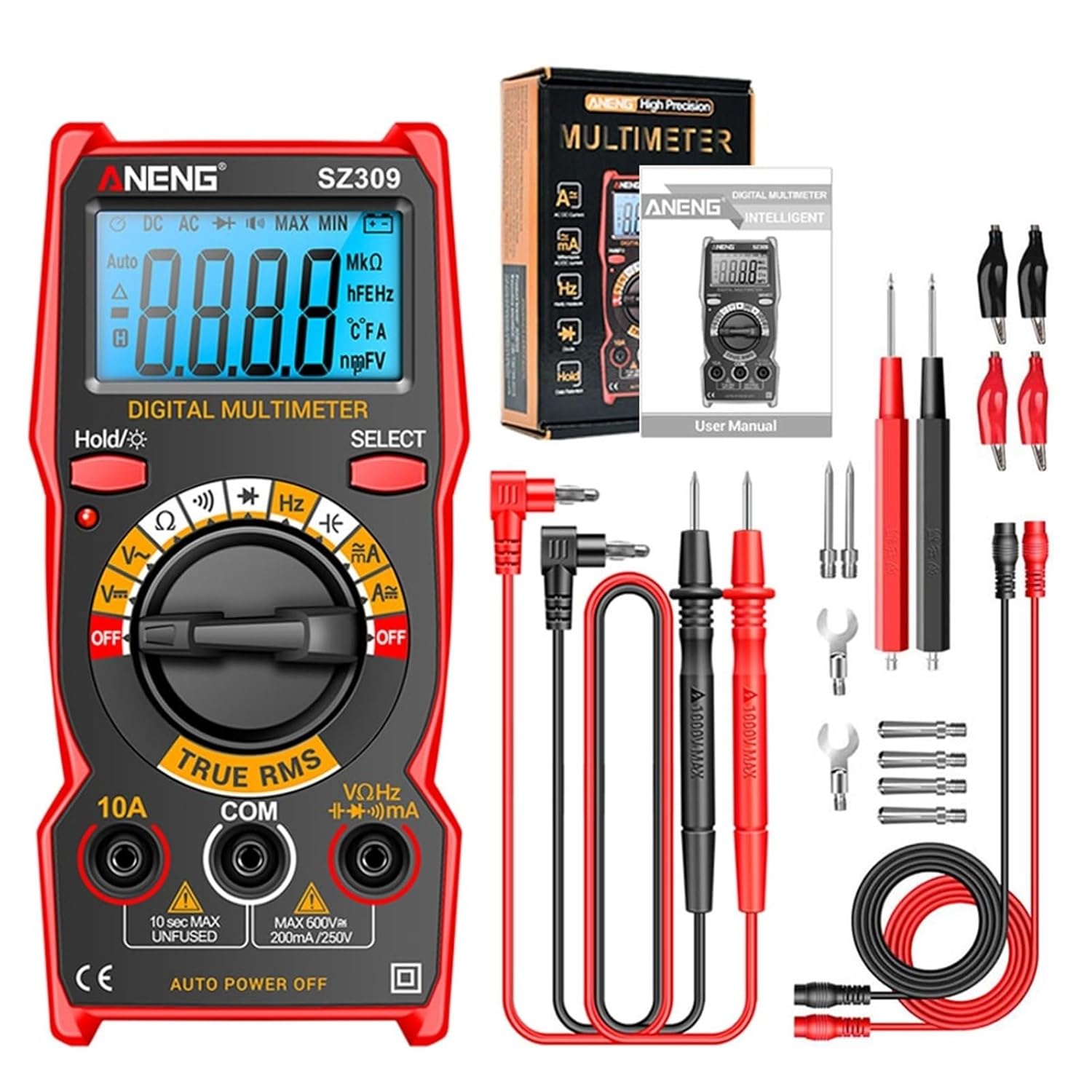 SZ309 Smart Multimeter 1999 Count Digital Professional High Precision AC/DC Voltage Meter Multimetro Easy to Cary Tools(SZ309 Red Pro)
