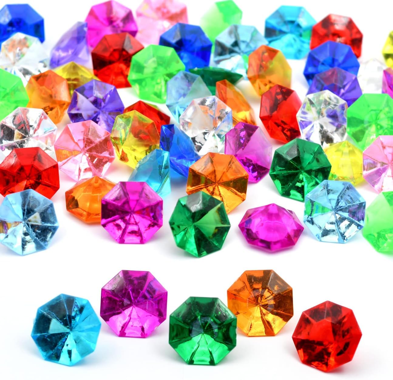 60pcs Acrylic Diamond Gems Pirate Plastic Gems Large Acrylic Gems Jewels Bulk Treasure Chest Hunt Party Favors 25 Carat (Multicolor)