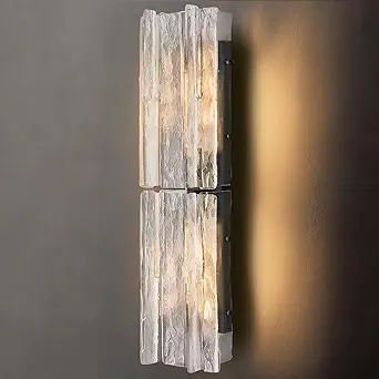 Modern Black Wall Sconce,30in Large Clear Glass Wall Sconces with Water Ripple Glass,Indoor Hardwired Wall Sconces for Large Spaces,for Living Room,Hallway,Stairway Sconces Wall Lighting,Included E26