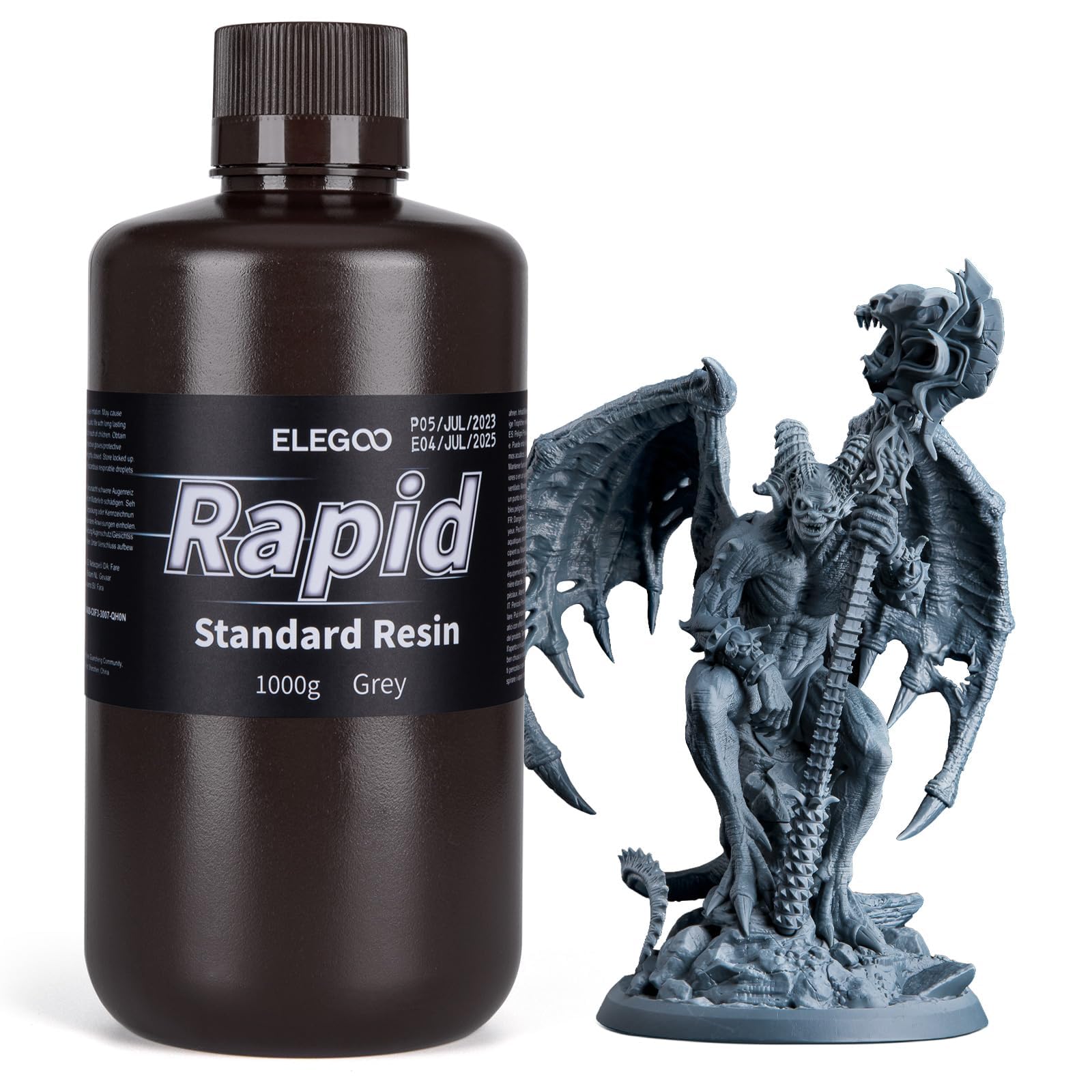ELEGOO RAPID Resina Fotopolimerica 405nm a Polimerizzazione UV per Stampanti LCD 3D, Polimerizzazione Rapida, Alta Precisione, Grigio 1000g