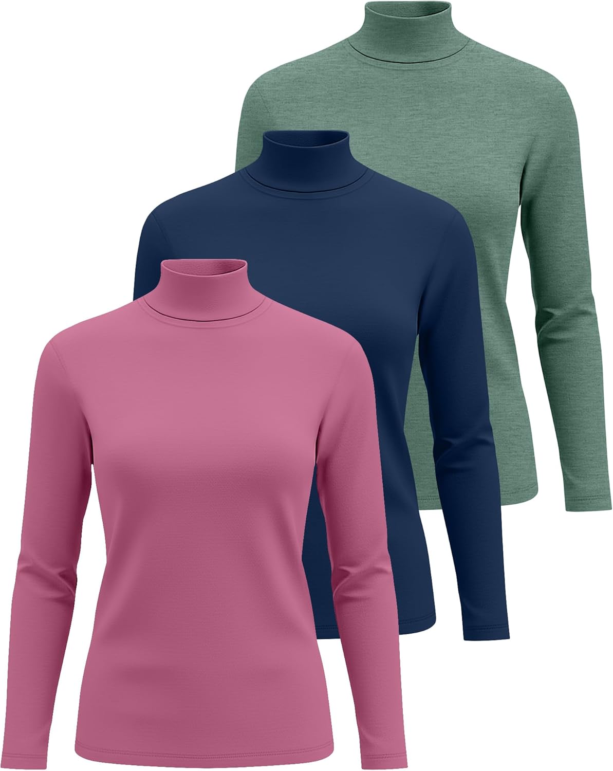 3 Pack Women's Cotton Turtleneck Tops Long Sleeve Shirts Stretch Undershirt Casual Basic Fall Winter Clothes