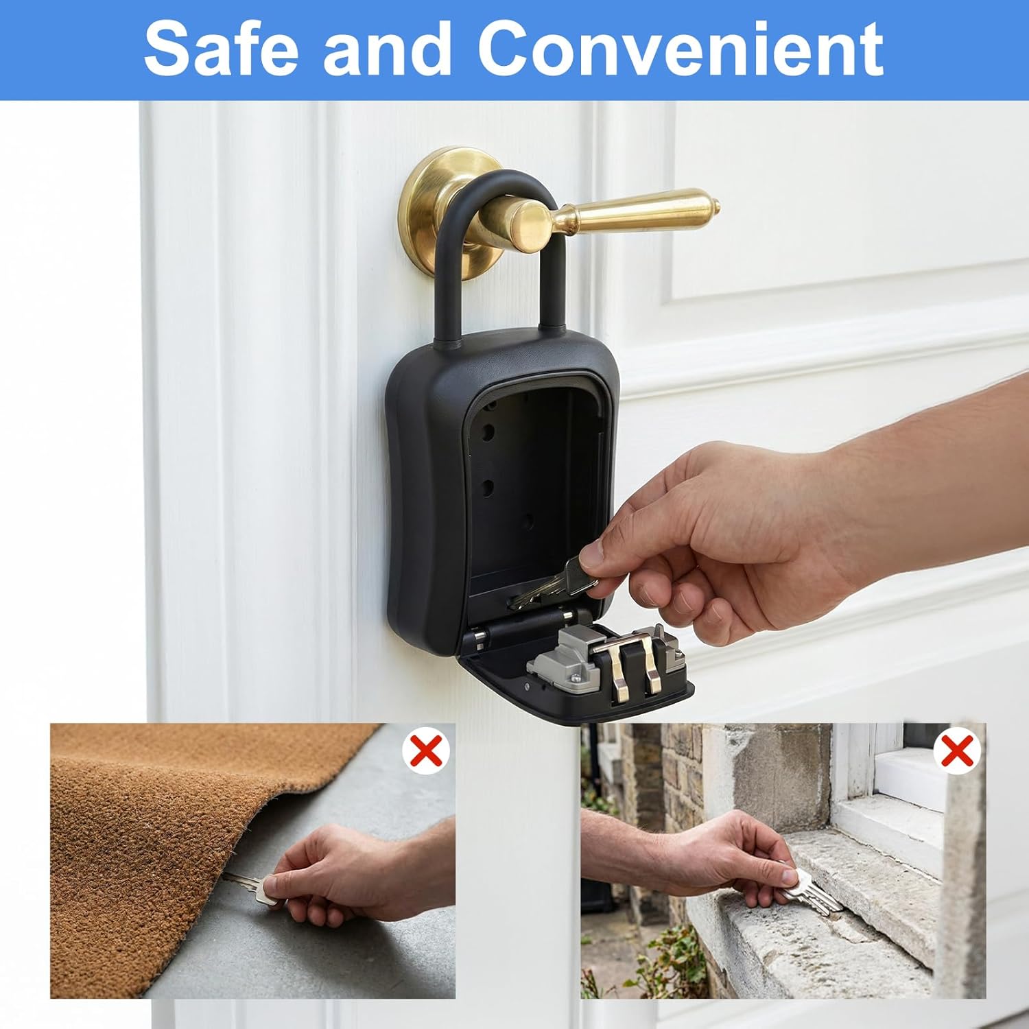 Diyife Key Lock Box, [Upgraded Large Capacity] Waterproof 4 Digit Combination Lockbox for House Keys, Resettable Code Key Storage Box with Removable Shackle for Outdoor Home, Office, Garage, Black