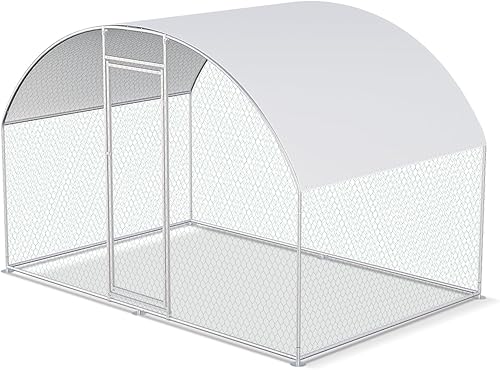 Gallinero de metal grande, jaulas de gallinero con cubierta impermeable y anti-ultravioleta para exteriores (10 pies de largo x 26 pulgadas de ancho