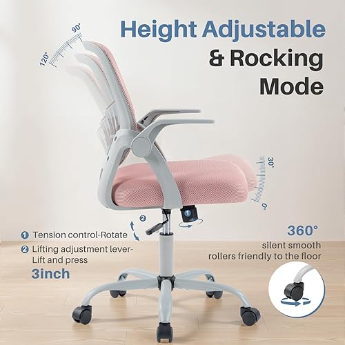 Miniatura 6 de DUMOS Silla de Computadora para Oficina en Casa - Silla Ergonómica de Respaldo Medio con Soporte Lumbar y Modo Mecedor, Altura Ajustable