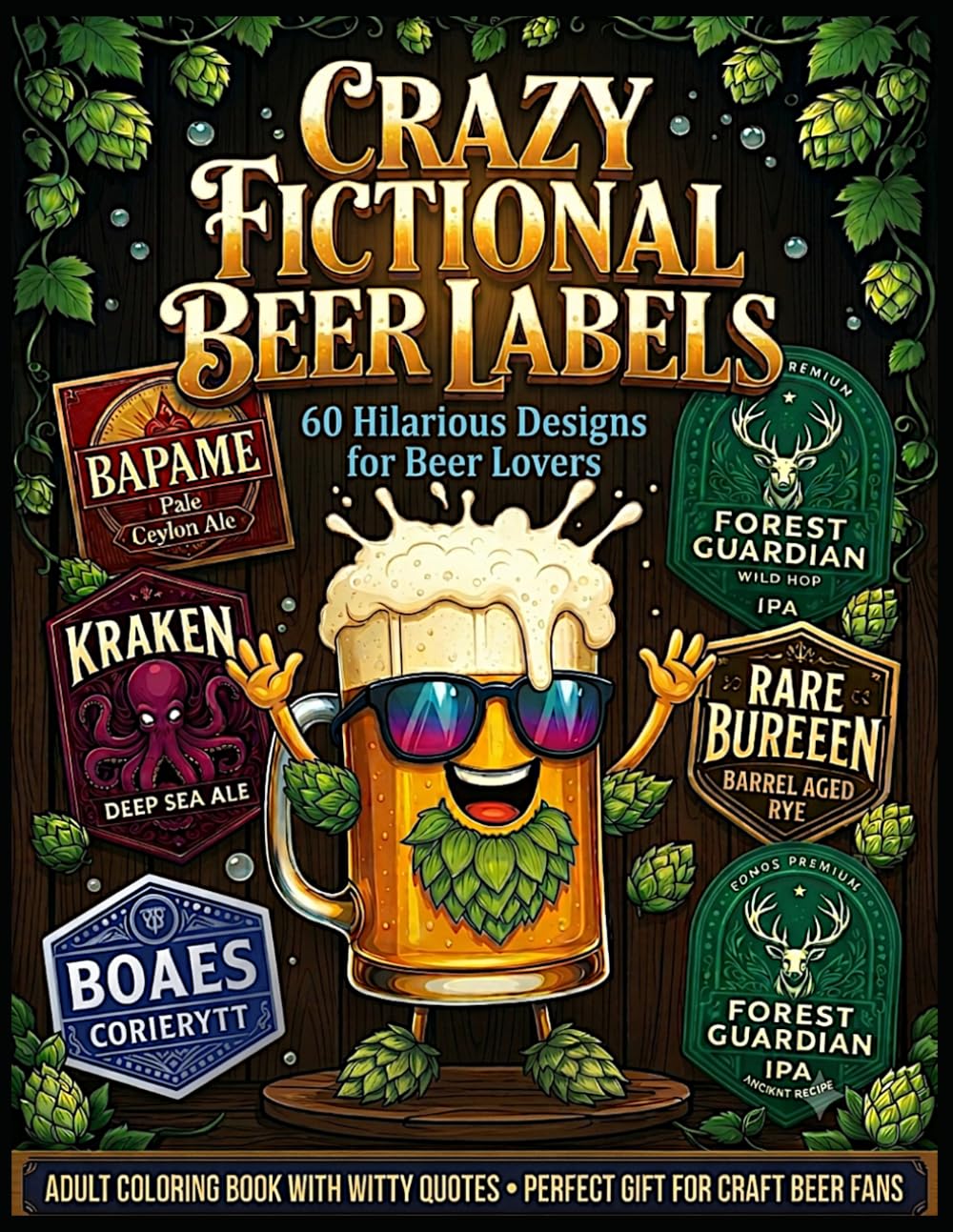 CRAZY FICTIONAL BEER LABELS: 60 Hilarious Adult Coloring Book Pages with Witty Quotes – Perfect Gift for Craft Beer Lovers & Homebrewers