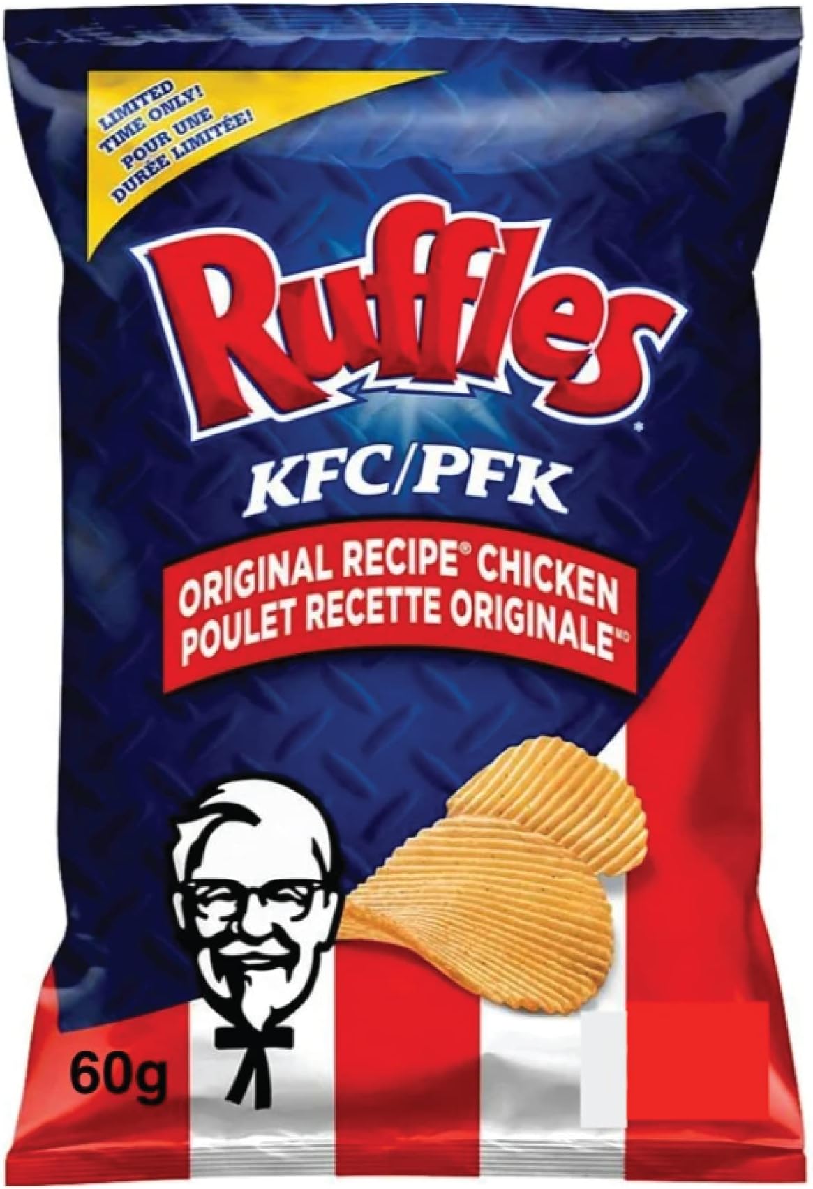 AZPantry Canadian Lays KFC Potato Chips Ruffles 6X-Pack - 60g Vending Machine Bags Comes in a Crush Proof Box, Imported From Canada Family Size Chips Bundle Pack, Amazing Canadian Snacks