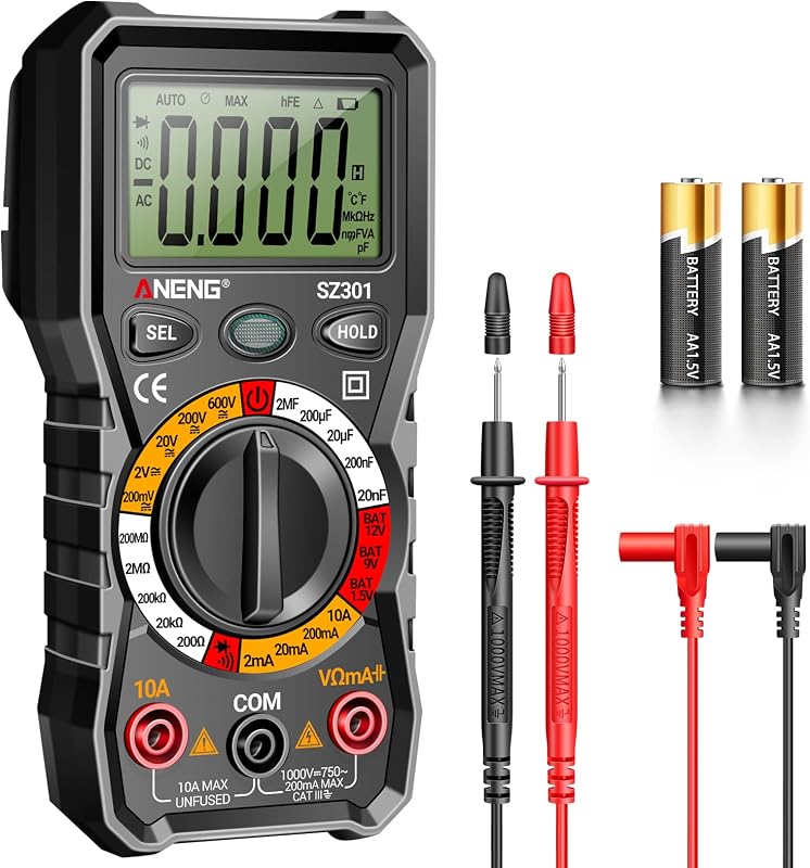 ANENG Digital Multimeter with Case,DC AC Voltmeter,Ohm Volt Amp Meter | Voltage Tester Measure DC AC Voltage,Current,Resistance,Capacitance,Diodes,Electric Tools Automotive Battery Test