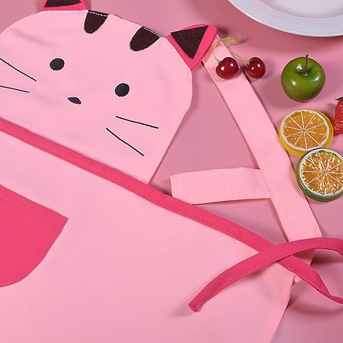 Miniatura 4 de Love Potato Delantal de algodón bordado de dibujos animados para niñas de 2 a 4 años (rosa), Rosado