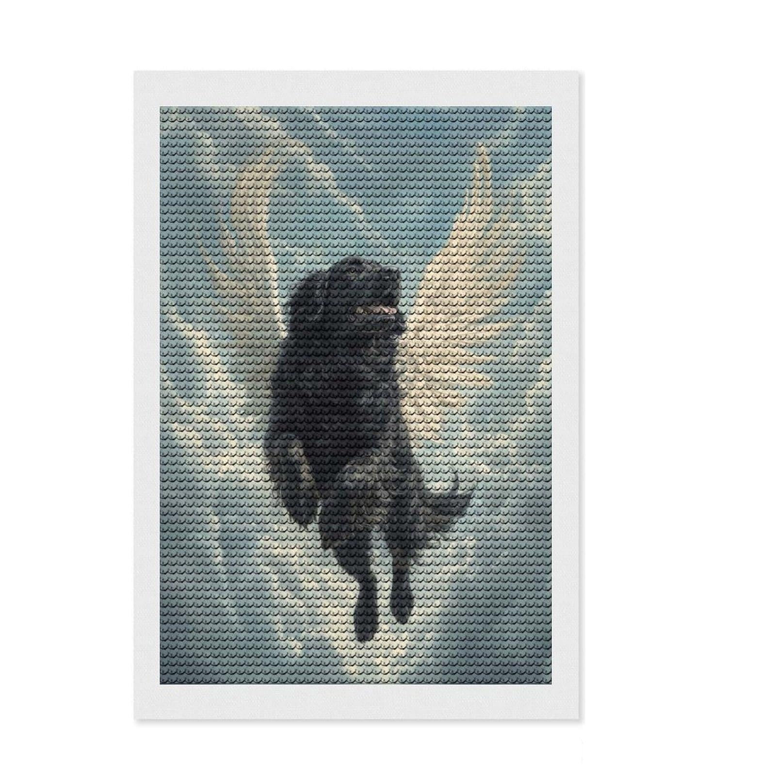 Junmoney Newfoundland Dog with Angel Wings Gentle Giant Memorial Print Black Dog with Wings DIY Diamond Art Canvas Kit 8"x12", Round Gems, Office Decor, Decorative Artwork, Aesthetic Room Decor