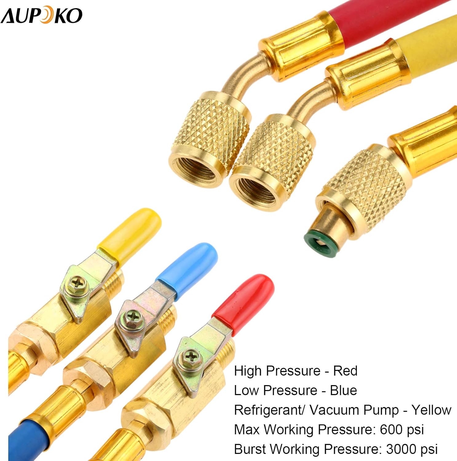 R134A R410A R22 R12 Charging Hoses and Ball Valve Set, 3 Pcs Color Coded Hoses/w Ball Valve 1/4" SAE Thread (7" Long) for AC HVAC Maintenance Kit and Air Condition Refrigeration Charging Tools : Automotive