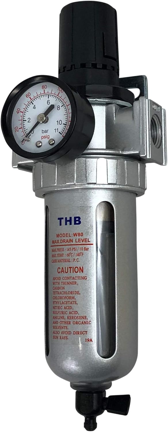 THB 1/2" Pressure Regulator/Particulate Filter Moisture Water Trap Compressed Air