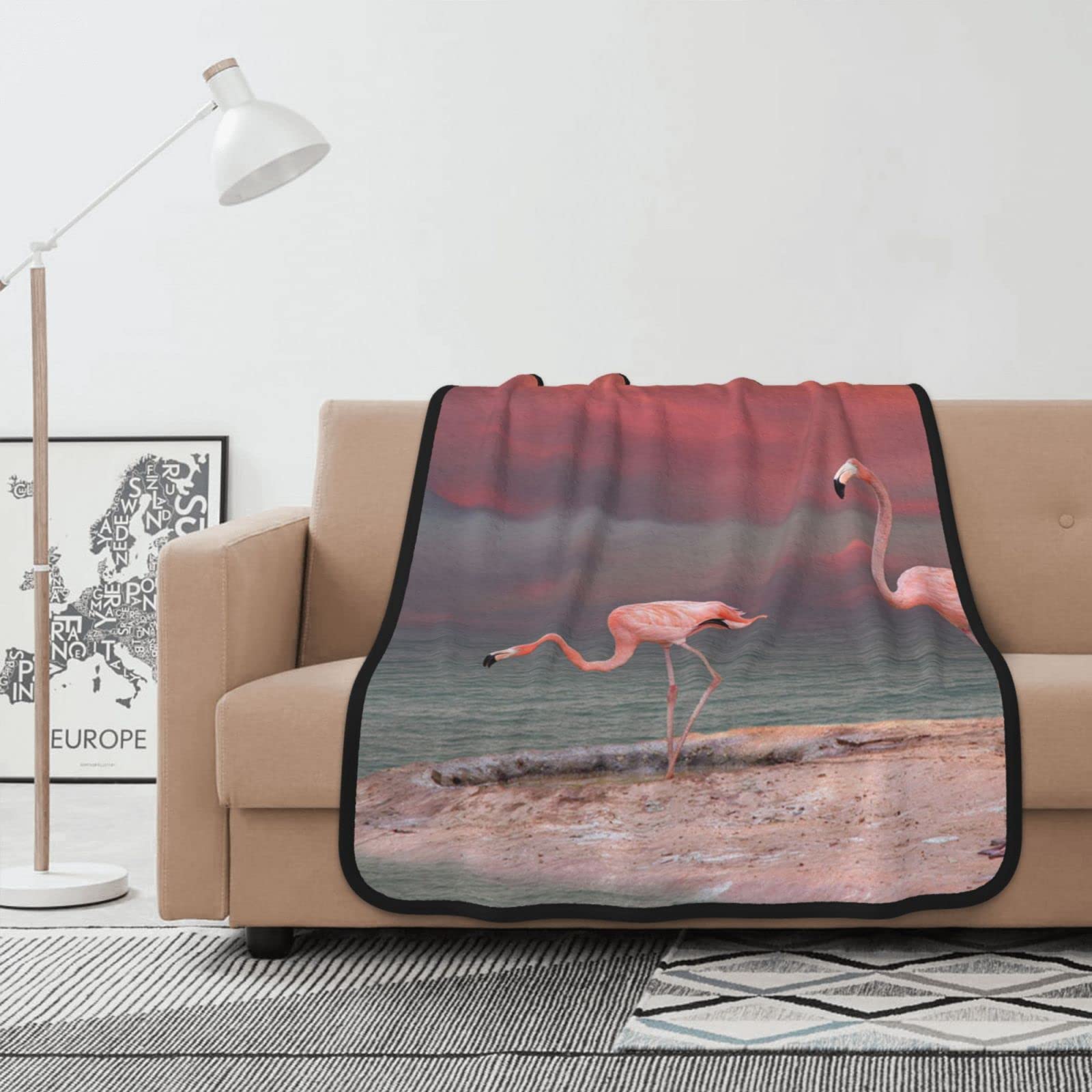 Couverture flamant rose double face en flanelle douce pour lit et canapé 100x125 cm