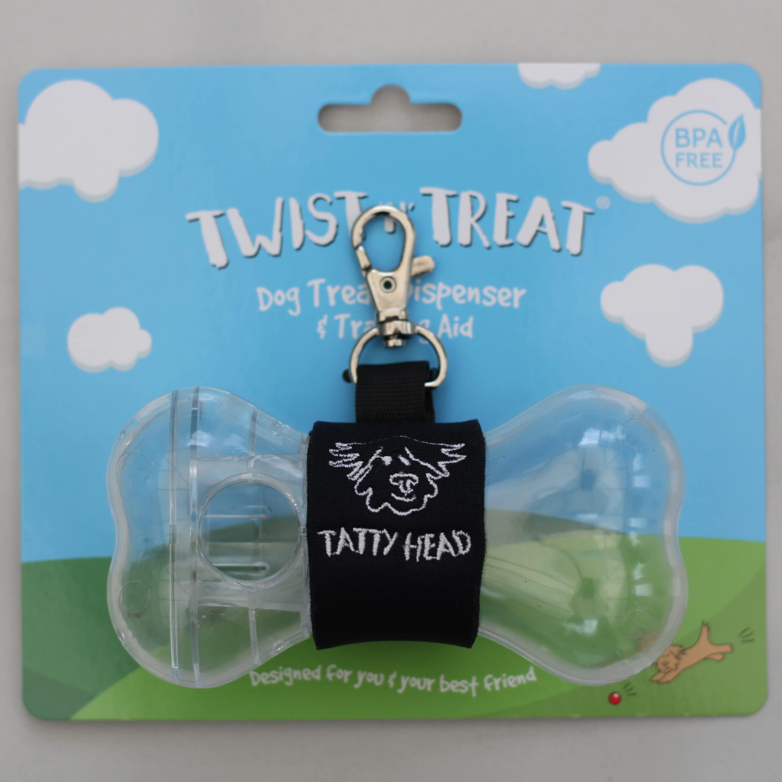 Tatty Head Dog Treat Dispenser And Recall Training Aid - Easy To Use Dog Treat Holder - Just Shake to Recall - Clip To Lead or In-Pocket, Ideal For Walks, Suits Both Dogs and Puppy - Clear