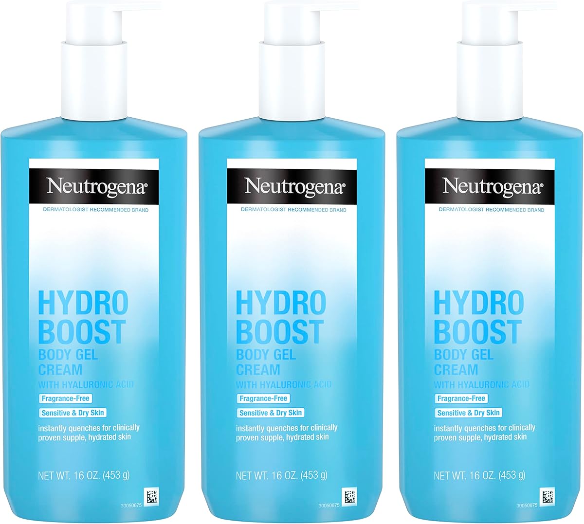 Neutrogena Hydro Boost Fragrance-Free Body Gel Cream with Hyaluronic Acid, Non-Greasy, Fast Absorbing Moisturizer & Hydrating Full Body Cream for Sensitive Skin, Paraben-Free, 16 oz (Pack of 3)