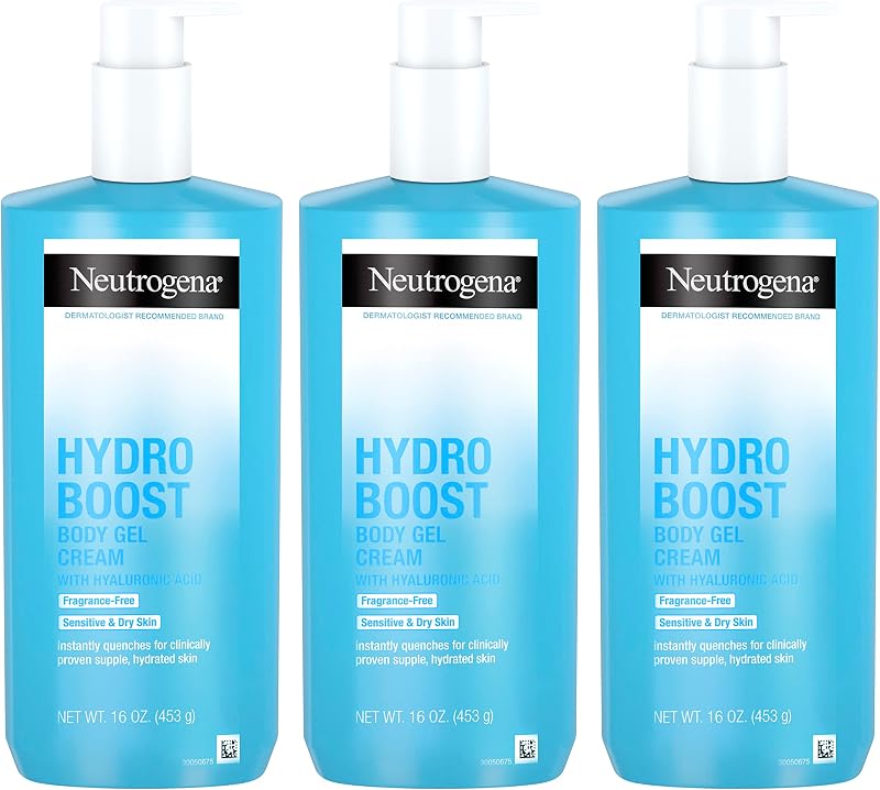 Neutrogena Hydro Boost Fragrance-Free Body Gel Cream with Hyaluronic Acid, Non-Greasy, Fast Absorbing Moisturizer & Hydrating Full Body Cream for Sensitive Skin, Paraben-Free, 16 oz (Pack of 3)