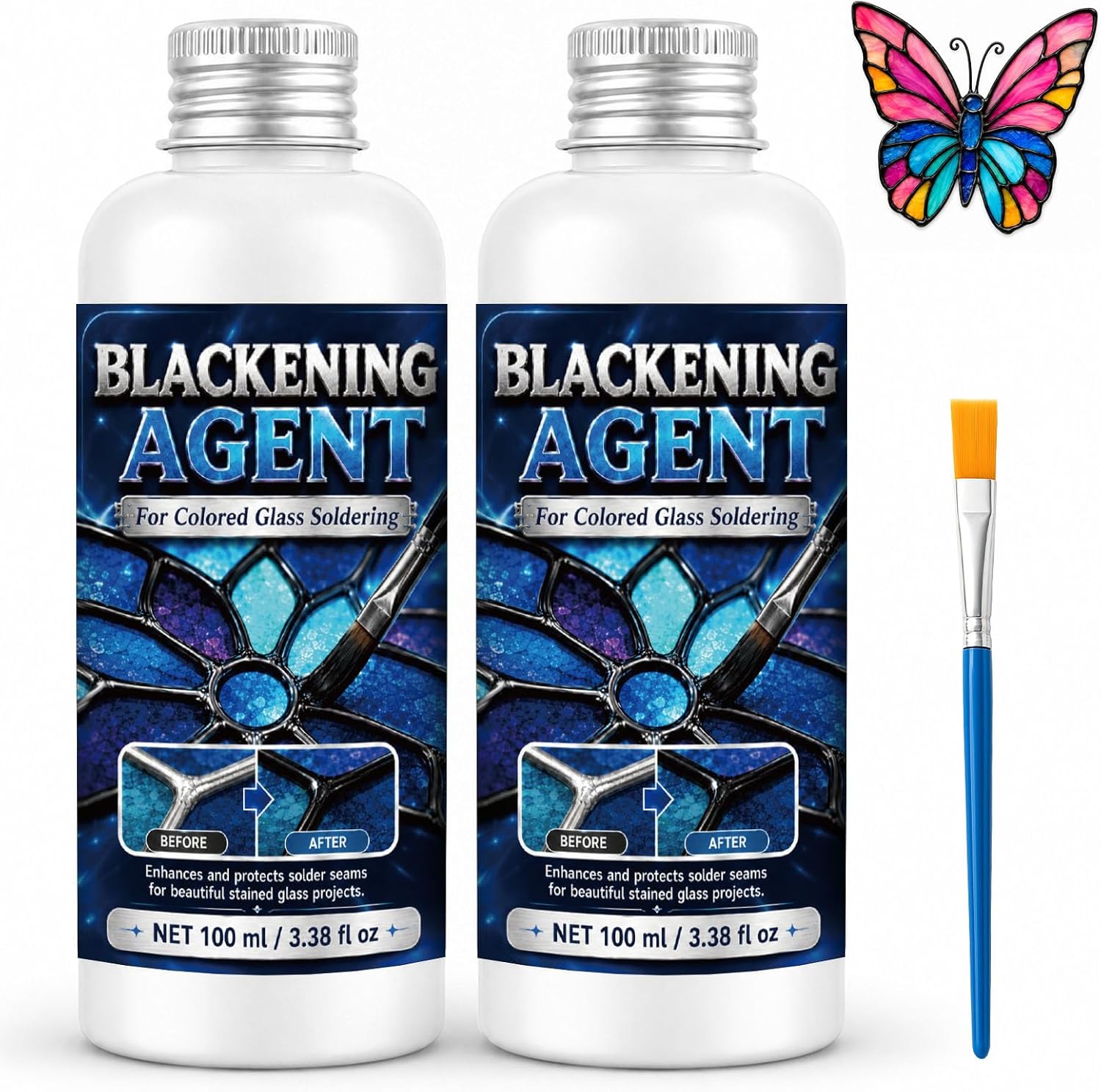 Black Patina for Stained Glass Solder 200g, for Deep Dark Finish Permanent Color on Silver Solder Lines, Enhance Craft Contrast & Vintage Look, Stained Glass Supplies |