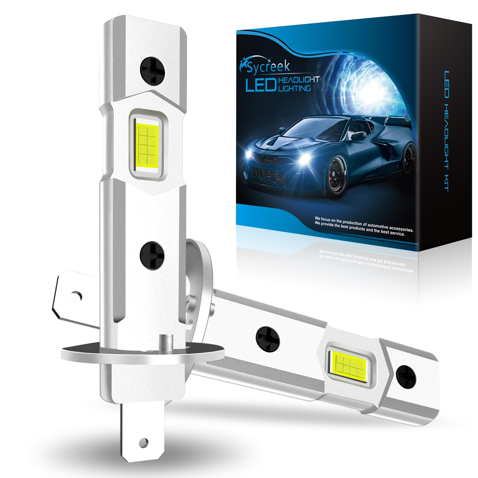 Sycreek H1 LED 30000 LM 100W – Kit de Conversion Phare Voiture/Moto 12V, Lumière Blanche Pure 6500K, 2*H1 LED Pièces, Remplacement Halogène Haute Luminosité