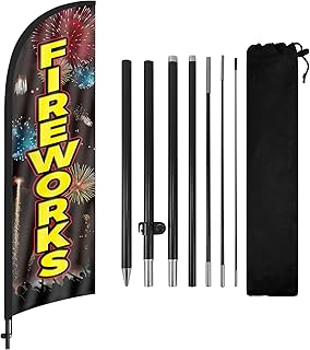 Fireworks Advertising Swooper Flag Banners, Fireworks Feather Flags with Pole and Ground Stake 8Ft, Advertising Feather Banner Sign for Fireworks Business