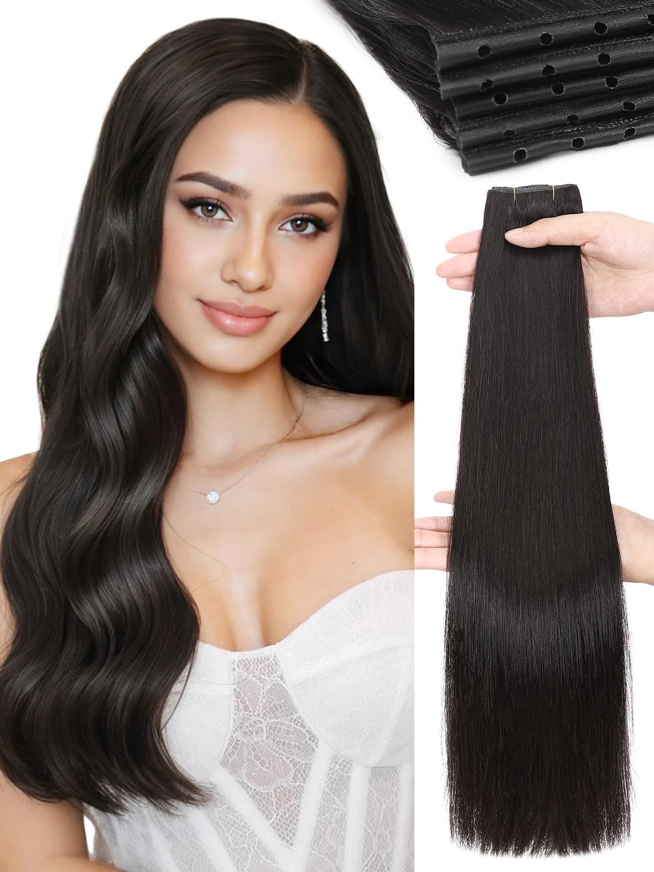 18 Inch Human Hair Extensions, Glueless Butterfly Weft for Thin Hair Volume Full Shine Butterfly Weft 100% Real Human Hair Extensions  main image 3