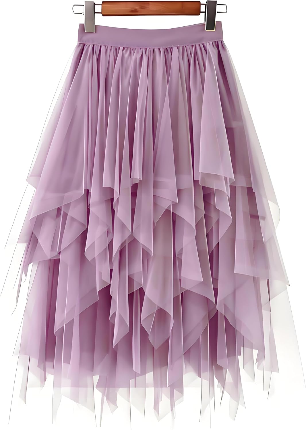 LBKKC Tulle Skirts for Women, Puffy Skirt Asymmetrical Midi Length Ruffled Tutu Layered Mesh Fairy Skirt
