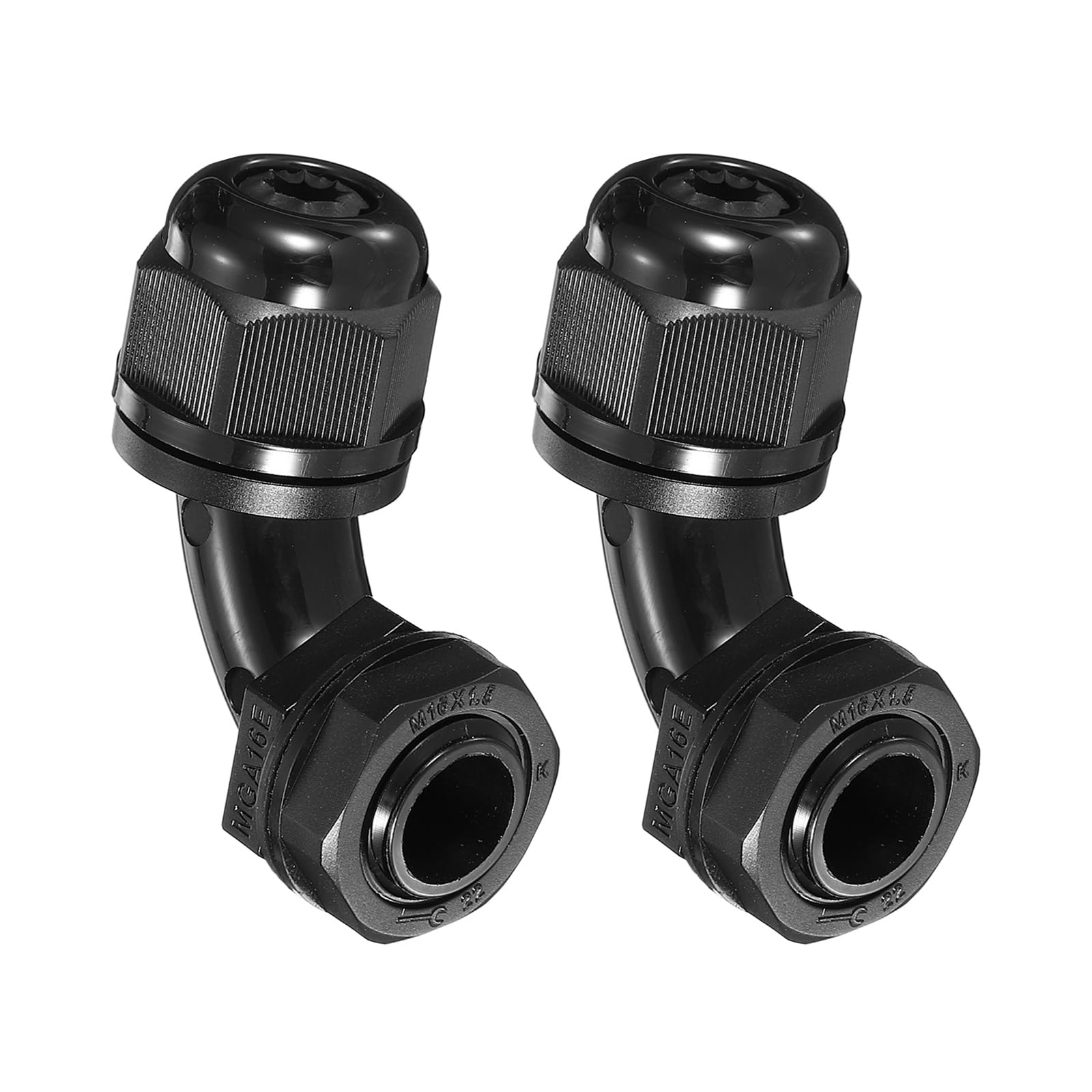 sourcing map 2Pcs M16 Cable Gland, 90 Degree Elbow Nylon Joint IP68 Waterproof Spiral Adjustable Cord Connector with Gaskets for 6-10mm Wire